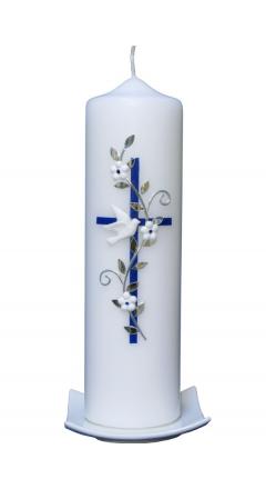 Taufkerze Kreuz mit Blumen enzian