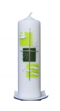 Taufkerze Taube, Kreuz, Wasser Modern grn