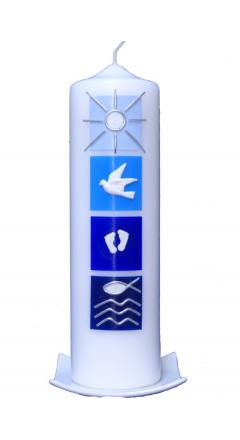 Taufkerze vier Quadrate blau