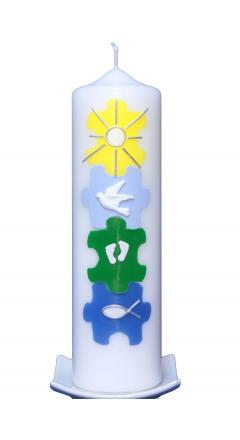 Taufkerze Puzzle bunt