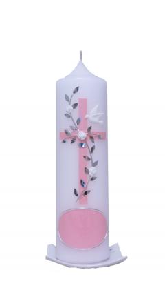 Taufkerze Marmor Kreuz rosa