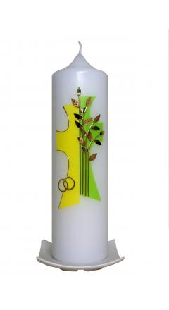 Hochzeitskerze Kreuz mit Lebensbaum (gelb/maigrn)