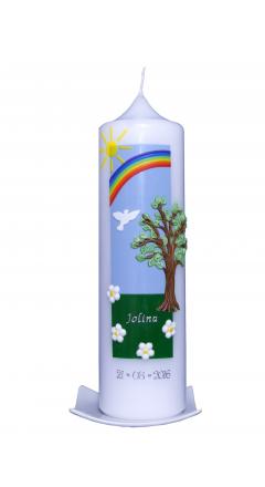 Taufkerze Baum mit Regenbogen