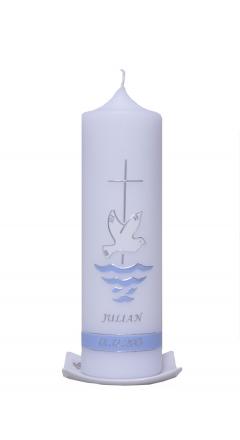 Taufkerze Taube & Wasser hellblau