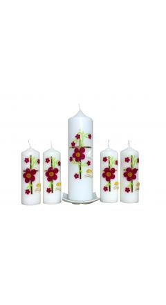 Taufkerze Set Blume (Violett) (1+4)