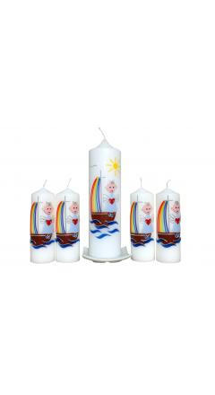 Taufkerze Set Engelchen & Boot (blau)(1+4)