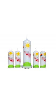 Taufkerze Set Engelchen & Wiese (rosa) (1+4)