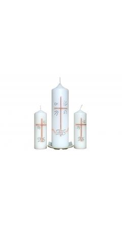 Taufkerze Set Rosa Kreuz, Fische, Wellen (1+2)