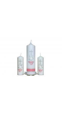 Taufkerze Set Taube & Wasser (rosa)(1+2)