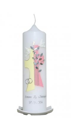 Hochzeitskerze Kreuz mit Lebensnaum (creme/rosa)