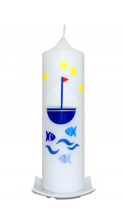 Taufkerze Segelboot bei Nacht 25x7cm