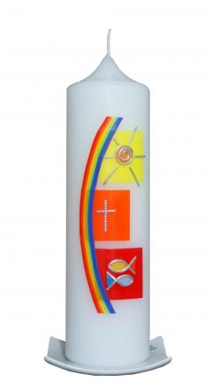 Taufkerze Regenbogensegel gelb 25x7cm