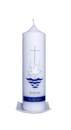 Taufkerze Taube und Wasser enzian