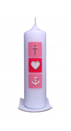 Taufkerze Glaube-Liebe-Hoffnung (rosa-pink)