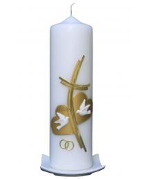 Hochzeitskerze Kreuz mit zwei Herzen (gold)