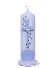 Taufkerze Marmor Kreuz hellblau