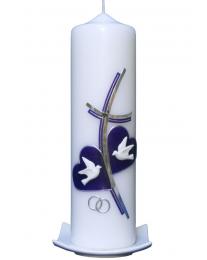 Hochzeitskerze Kreuz mit zwei Herzen (lila)