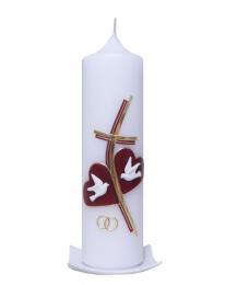 Hochzeitskerze Kreuz mit zwei Herzen (gold/weinrot)