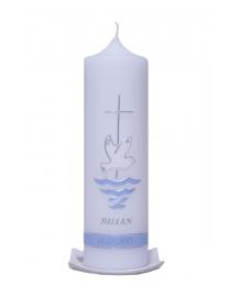 Taufkerze Taube & Wasser hellblau