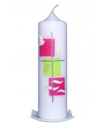 Taufkerze Taube, Kreuz, Wasser modern fuchsia-maigrn